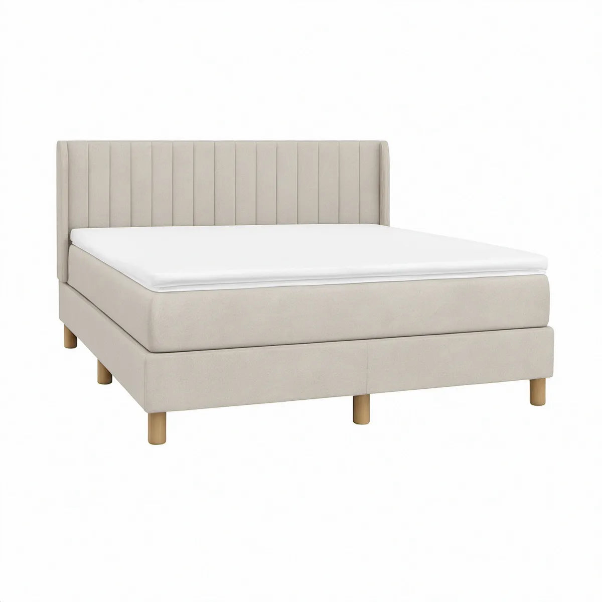 Cama de Casal Estofada com Cabeceira Vertical e Colchão 160 x 200 cm Bege