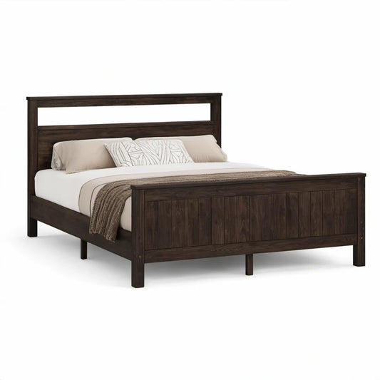 Cama de Casal em Madeira Maciça Castanho-escuro para Colchão 160 x 200 cm