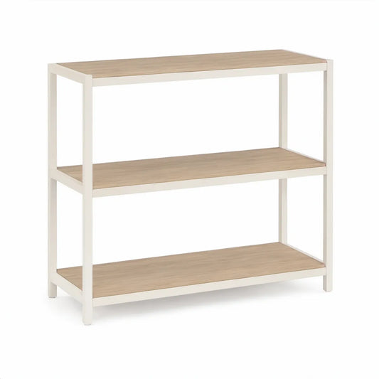 Estante Retangular de 3 Prateleiras em Aço e MDF, 80 x 30 x 90 cm, Branco e Carvalho Claro