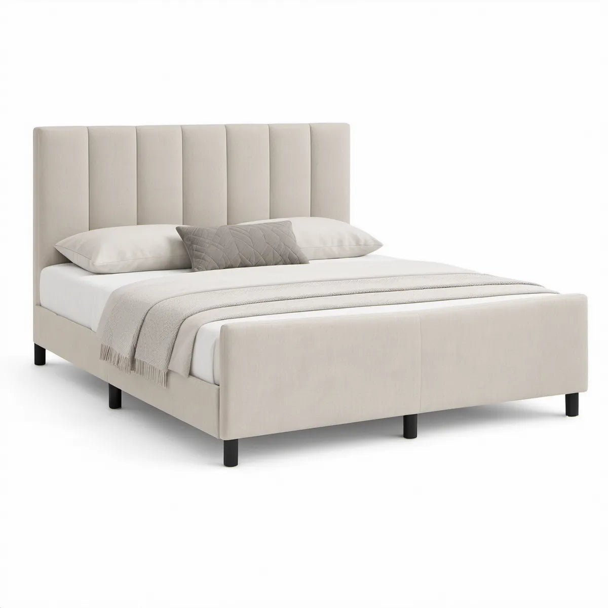 Cama Estofada Bege para Colchão 160 x 200 cm, 218 x 170 x 112 cm
