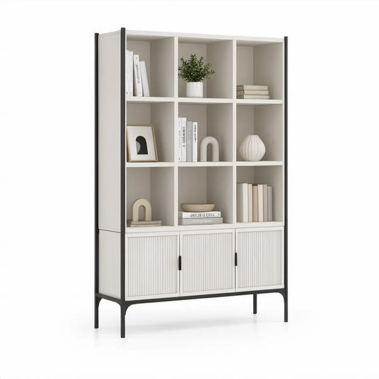 Armário Expositor com 9 Nichos e 3 Portas, 120 x 40 x 190 cm, Branco e Preto