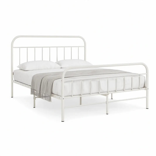 Cama de Casal em Aço-Carbono Branco para Colchão 140 x 200 cm