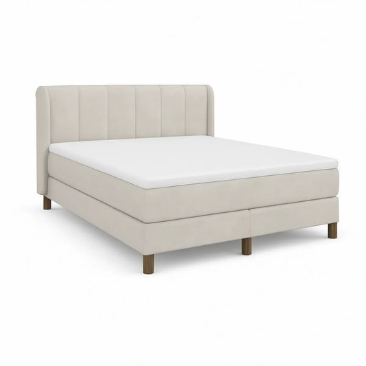 Cama Estofada 160 x 200 cm com Cabeceira Curva em Poliéster Bege
