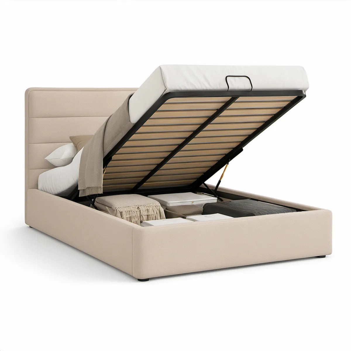 Cama de Casal Elevatória com Arrumação 160 x 200 cm em Poliéster Bege