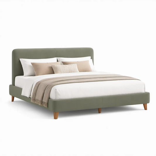 Cama de Casal Estofada Verde-Azeitona 160 x 200 cm com Cabeceira Acolchoada
