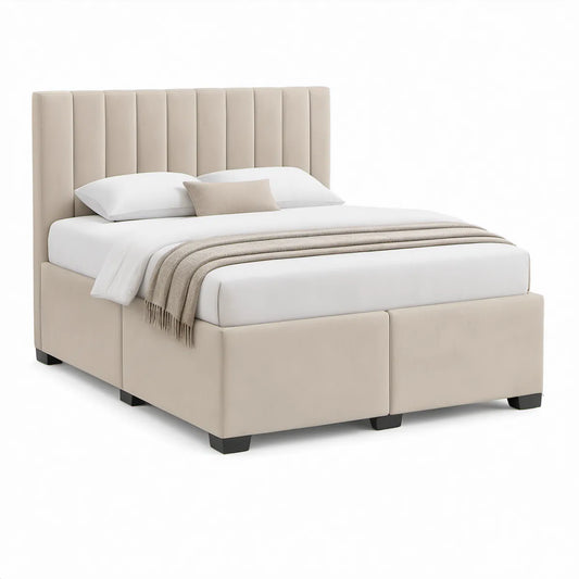 Cama Estofada de Casal Bege com Cabeceira Alta, 160 x 200 cm