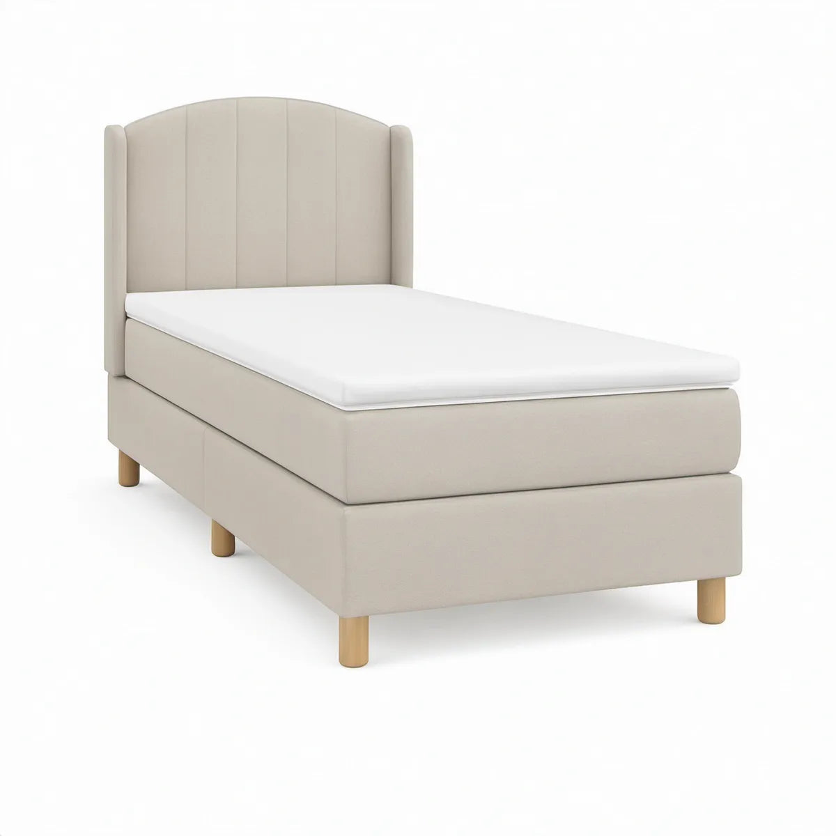 Cama Individual Estofada Bege com Colchão Branco 90 x 200 cm