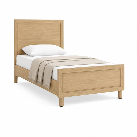 Cama Individual em MDF Carvalho Claro com Cabeceira e Peseira, 90 x 190 cm