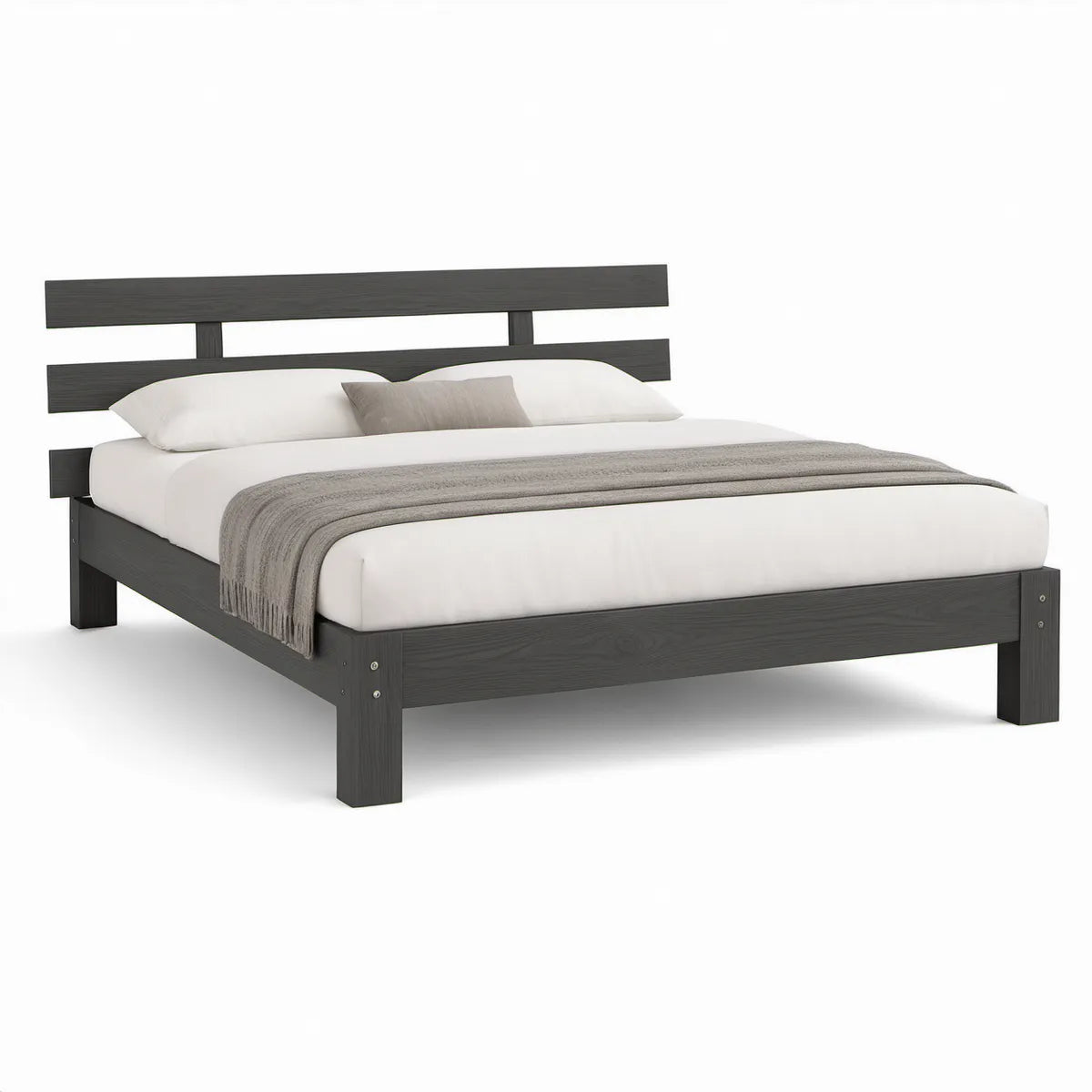 Cama de Casal em MDF Preto para Colchão 160 x 200 cm