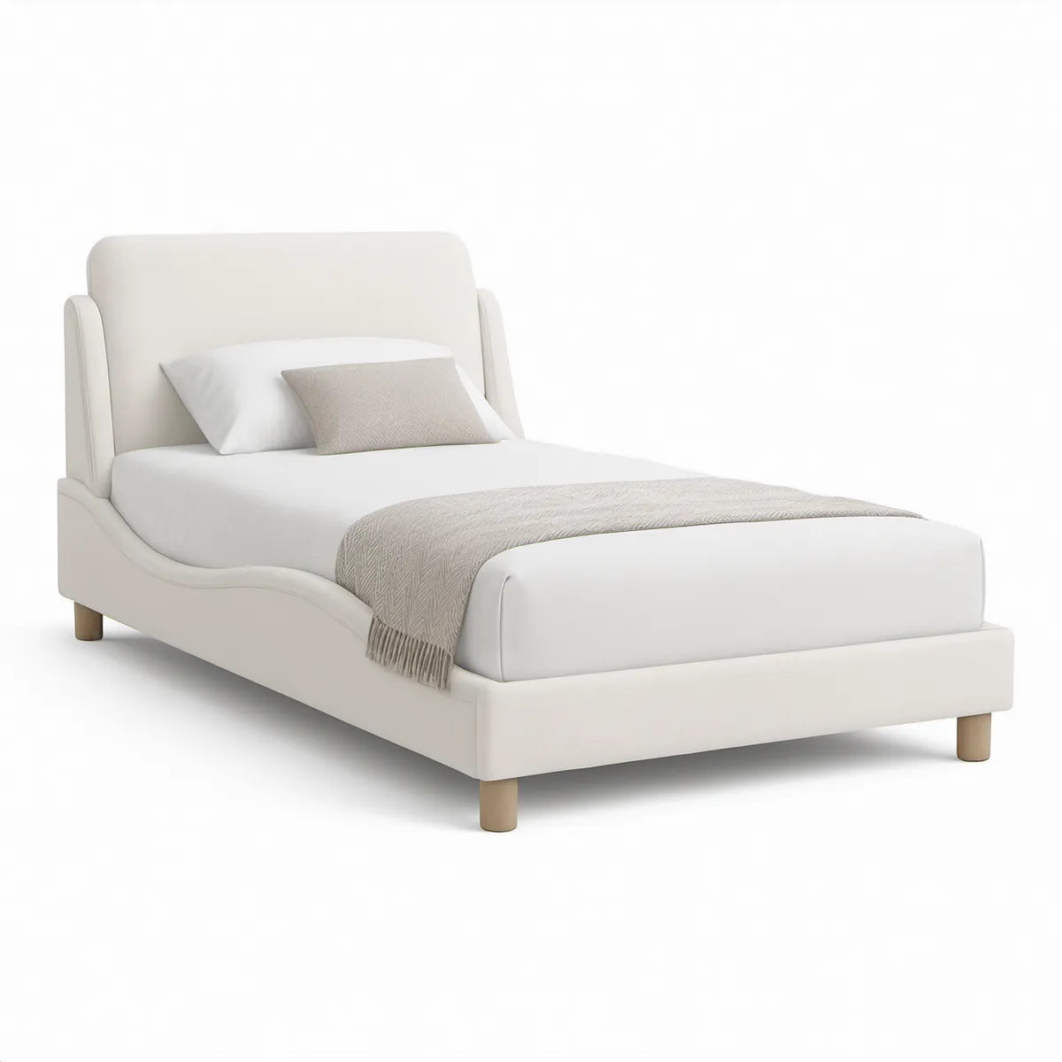 Cama de Casal Estofada em PU Branco 160 x 200 cm com Estrutura Curva