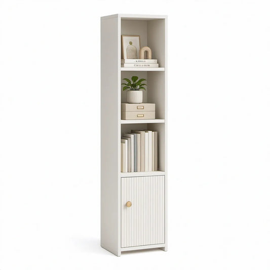 Estante Vertical em MDF Branco com Porta, 40 x 30 x 180 cm